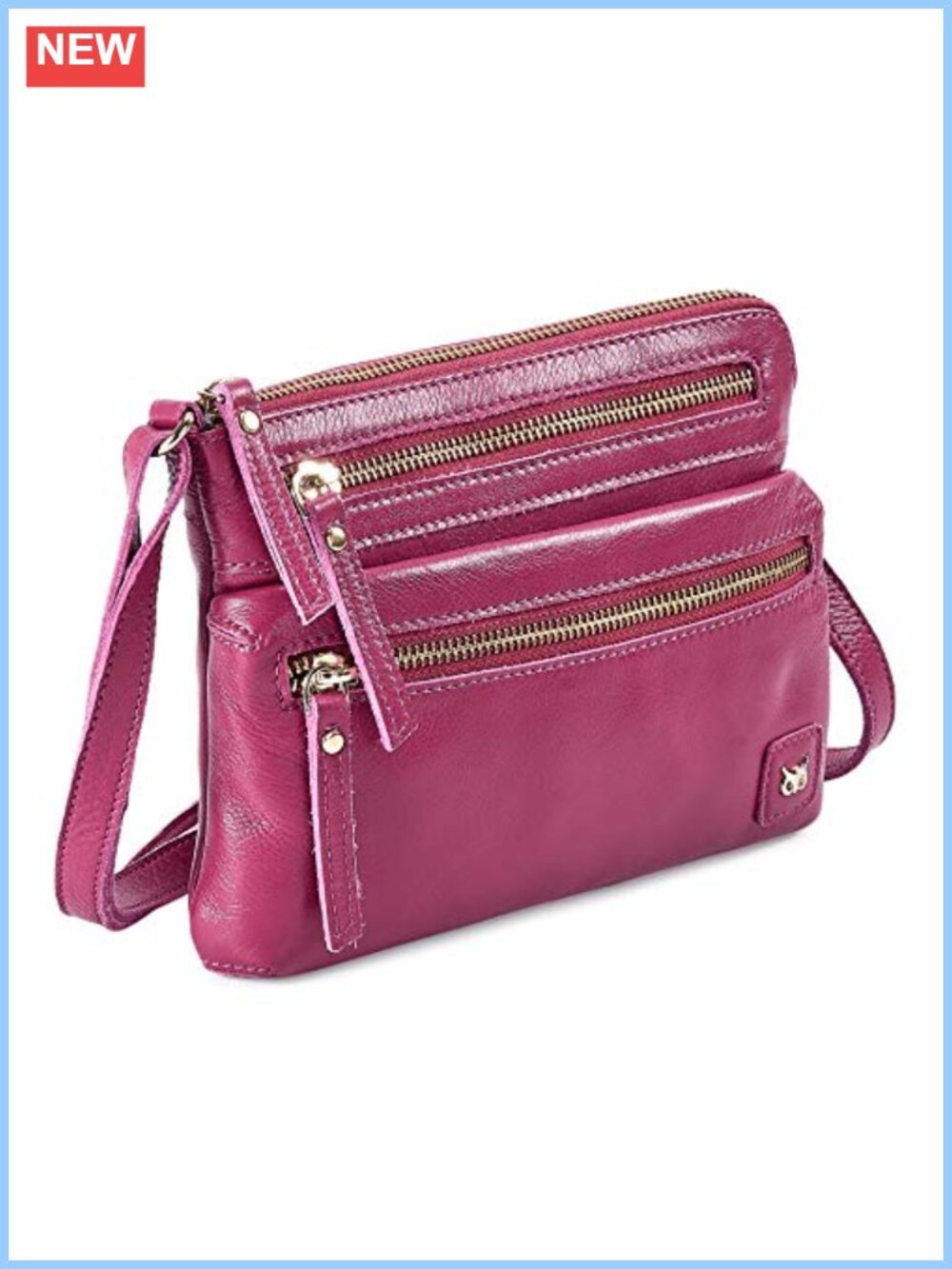 Genuine Leather Crossbody Bag Small Multi Zip Purse Adjustable Sling